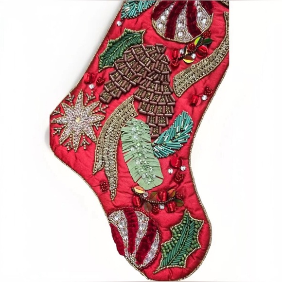 NWT Kim Seybert Red Multi Beaded Holiday Stocking Christmas $240 - Picture 2 of 3